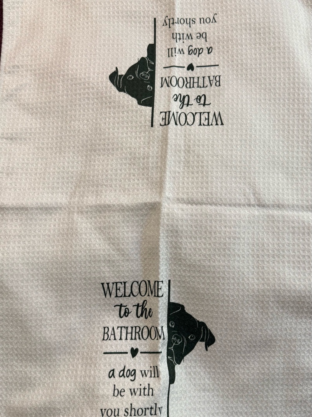 Amazon White Cotton Hand Towel with Black Dog Print - Welcome to the Bathroom